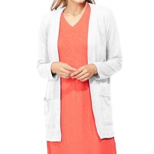 NEW ESCAPE cotton slub open front cardigan - plus in white